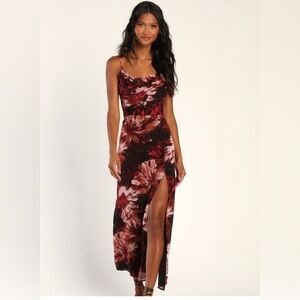 Lulu's Floral Maxi Dress - Red and Black